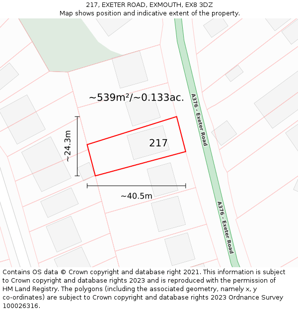 217, EXETER ROAD, EXMOUTH, EX8 3DZ: Plot and title map