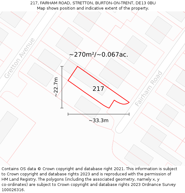 217, FAIRHAM ROAD, STRETTON, BURTON-ON-TRENT, DE13 0BU: Plot and title map