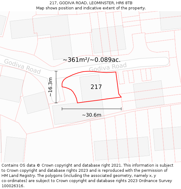 217, GODIVA ROAD, LEOMINSTER, HR6 8TB: Plot and title map