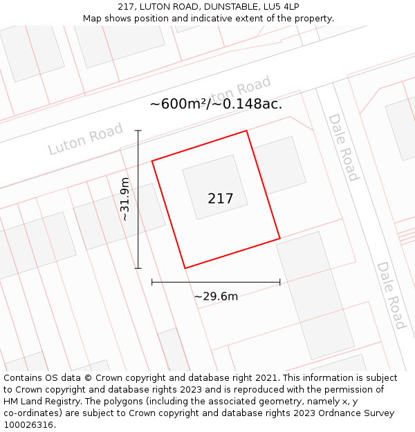 217, LUTON ROAD, DUNSTABLE, LU5 4LP: Plot and title map