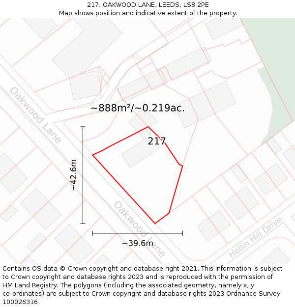 217, OAKWOOD LANE, LEEDS, LS8 2PE: Plot and title map