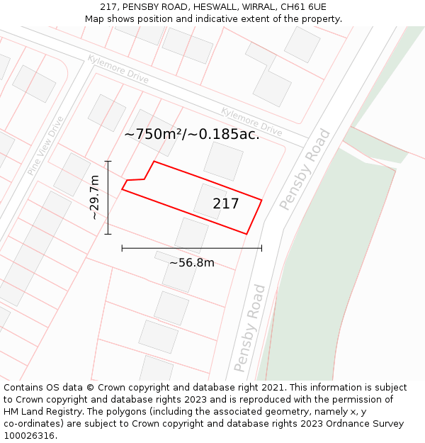 217, PENSBY ROAD, HESWALL, WIRRAL, CH61 6UE: Plot and title map