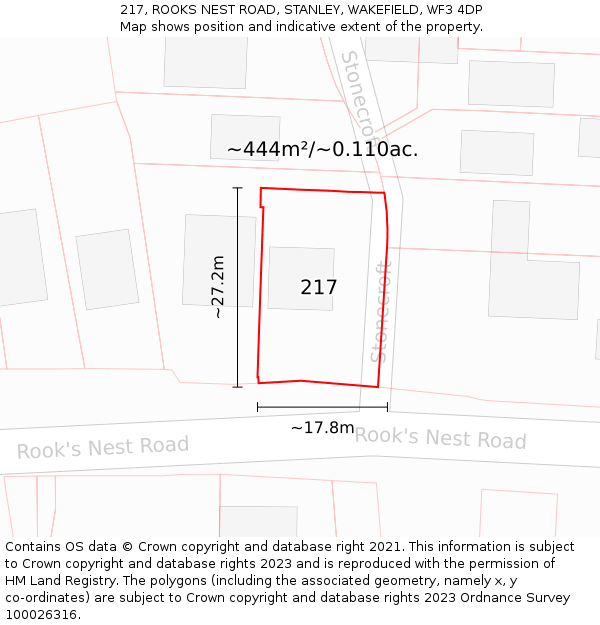 217, ROOKS NEST ROAD, STANLEY, WAKEFIELD, WF3 4DP: Plot and title map