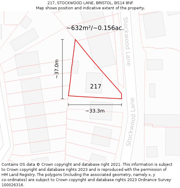 217, STOCKWOOD LANE, BRISTOL, BS14 8NF: Plot and title map