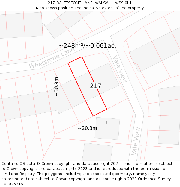 217, WHETSTONE LANE, WALSALL, WS9 0HH: Plot and title map