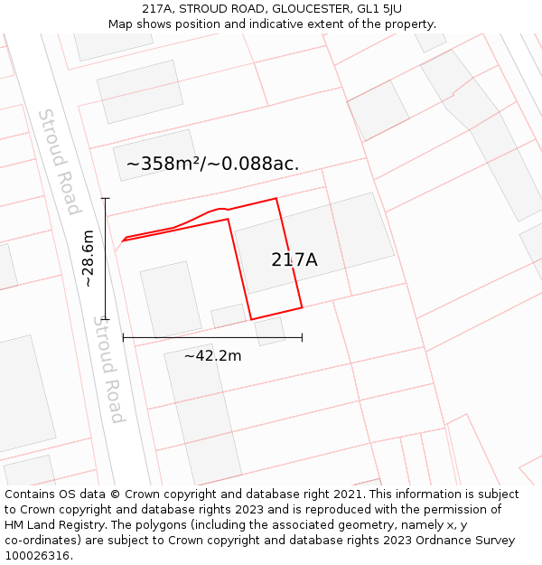 217A, STROUD ROAD, GLOUCESTER, GL1 5JU: Plot and title map