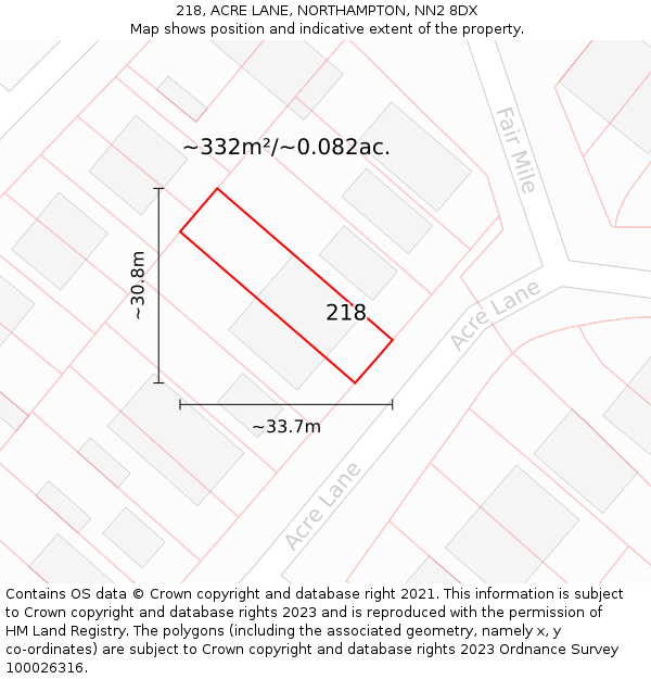 218, ACRE LANE, NORTHAMPTON, NN2 8DX: Plot and title map