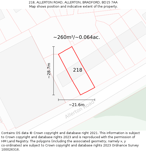 218, ALLERTON ROAD, ALLERTON, BRADFORD, BD15 7AA: Plot and title map