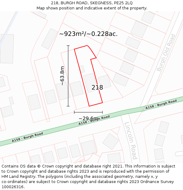 218, BURGH ROAD, SKEGNESS, PE25 2LQ: Plot and title map