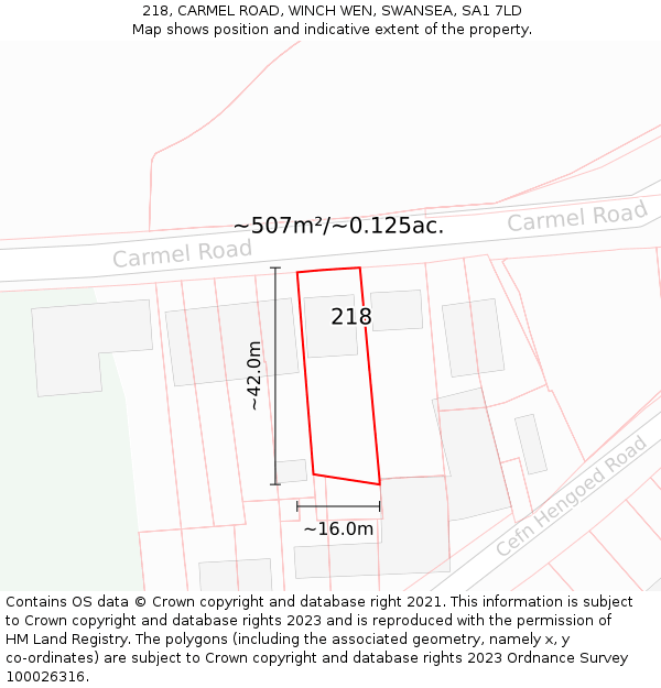 218, CARMEL ROAD, WINCH WEN, SWANSEA, SA1 7LD: Plot and title map