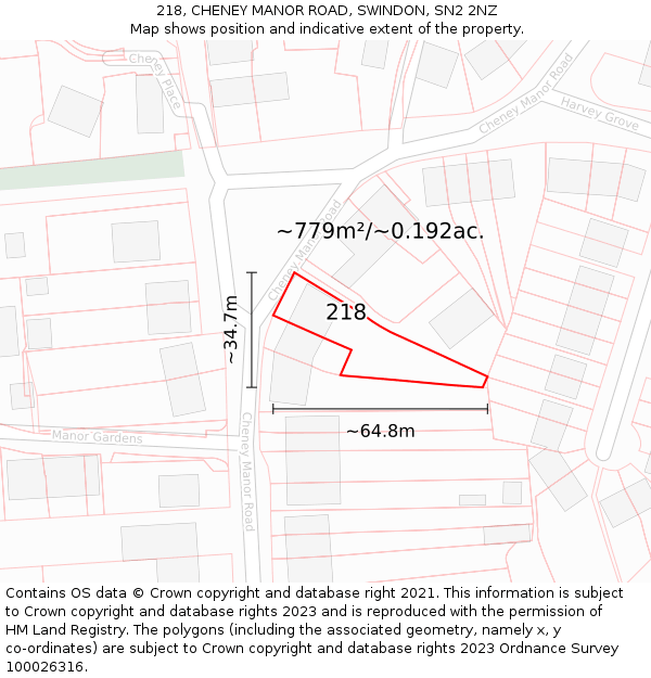 218, CHENEY MANOR ROAD, SWINDON, SN2 2NZ: Plot and title map