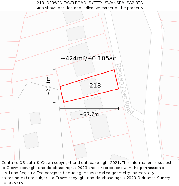 218, DERWEN FAWR ROAD, SKETTY, SWANSEA, SA2 8EA: Plot and title map