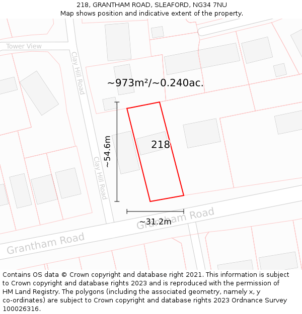 218, GRANTHAM ROAD, SLEAFORD, NG34 7NU: Plot and title map