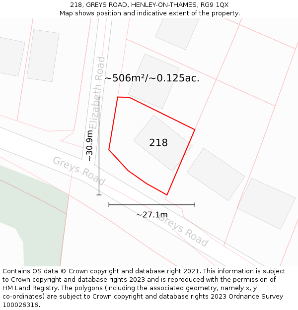 218, GREYS ROAD, HENLEY-ON-THAMES, RG9 1QX: Plot and title map