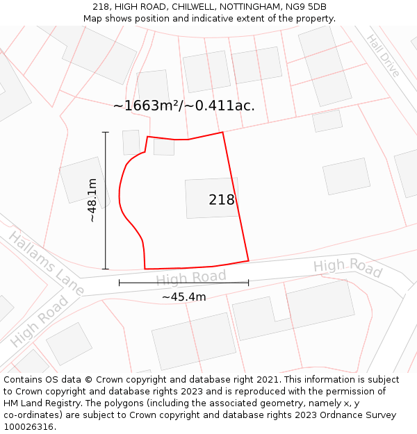 218, HIGH ROAD, CHILWELL, NOTTINGHAM, NG9 5DB: Plot and title map