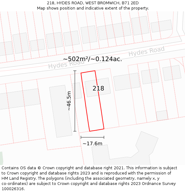 218, HYDES ROAD, WEST BROMWICH, B71 2ED: Plot and title map