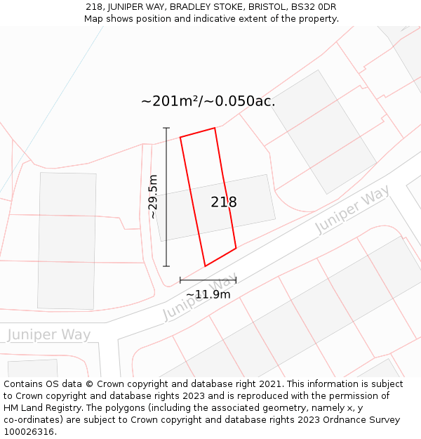 218, JUNIPER WAY, BRADLEY STOKE, BRISTOL, BS32 0DR: Plot and title map