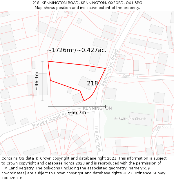 218, KENNINGTON ROAD, KENNINGTON, OXFORD, OX1 5PG: Plot and title map