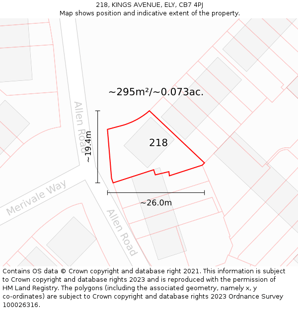 218, KINGS AVENUE, ELY, CB7 4PJ: Plot and title map