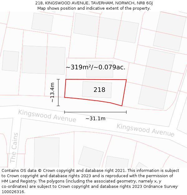 218, KINGSWOOD AVENUE, TAVERHAM, NORWICH, NR8 6GJ: Plot and title map