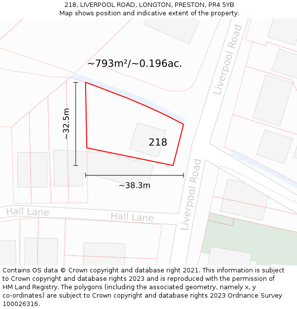 218, LIVERPOOL ROAD, LONGTON, PRESTON, PR4 5YB: Plot and title map