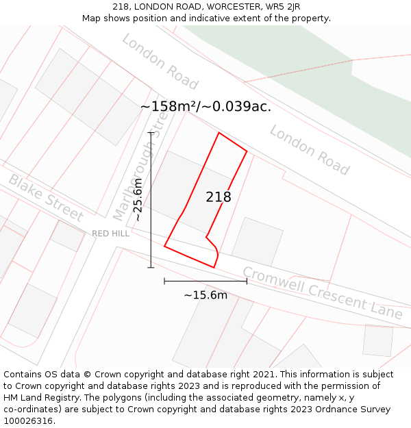 218, LONDON ROAD, WORCESTER, WR5 2JR: Plot and title map