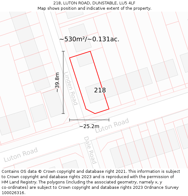 218, LUTON ROAD, DUNSTABLE, LU5 4LF: Plot and title map