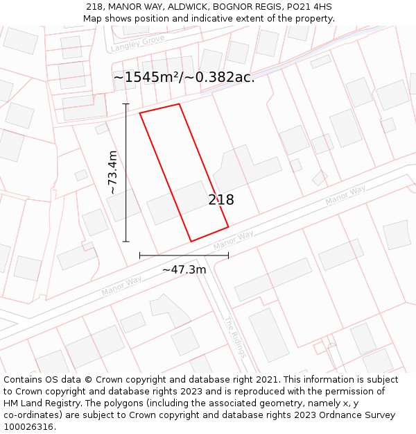 218, MANOR WAY, ALDWICK, BOGNOR REGIS, PO21 4HS: Plot and title map