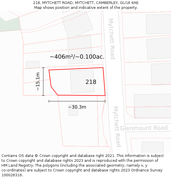 218, MYTCHETT ROAD, MYTCHETT, CAMBERLEY, GU16 6AE: Plot and title map