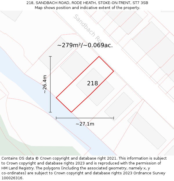 218, SANDBACH ROAD, RODE HEATH, STOKE-ON-TRENT, ST7 3SB: Plot and title map