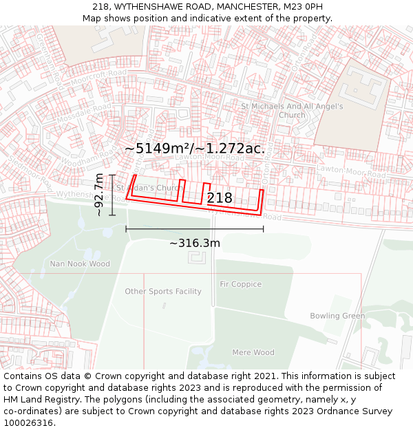 218, WYTHENSHAWE ROAD, MANCHESTER, M23 0PH: Plot and title map