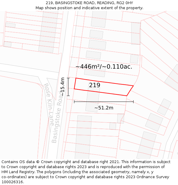 219, BASINGSTOKE ROAD, READING, RG2 0HY: Plot and title map