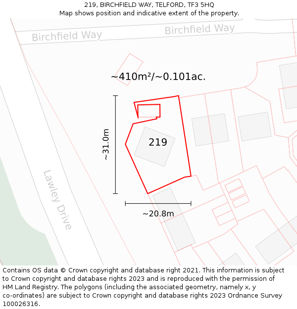 219, BIRCHFIELD WAY, TELFORD, TF3 5HQ: Plot and title map