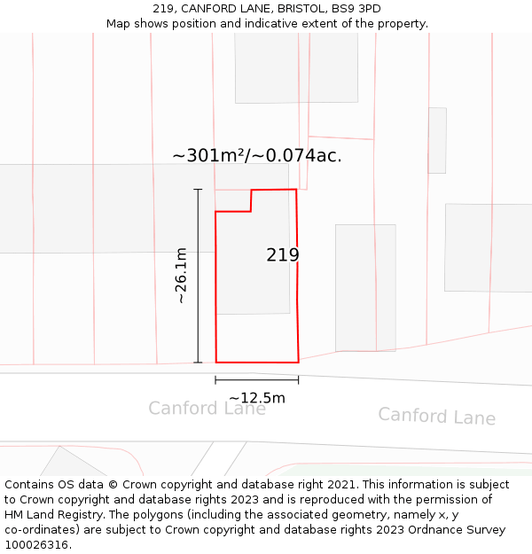 219, CANFORD LANE, BRISTOL, BS9 3PD: Plot and title map