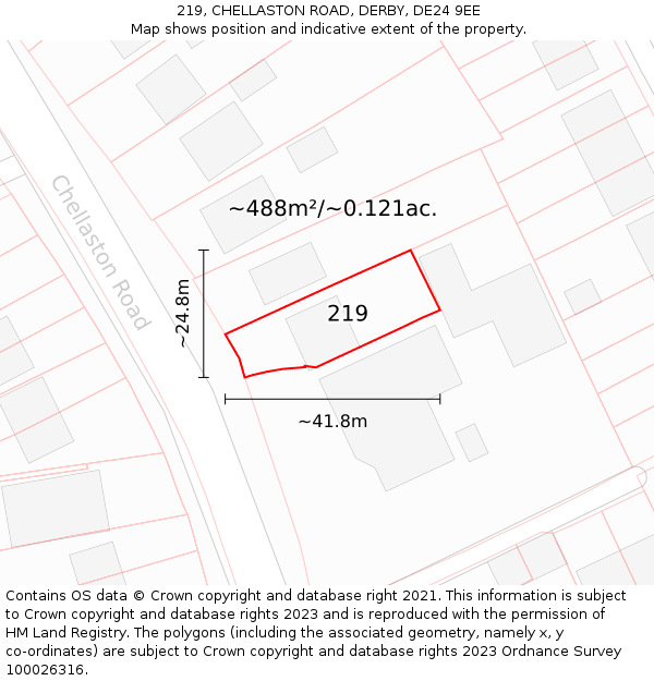 219, CHELLASTON ROAD, DERBY, DE24 9EE: Plot and title map