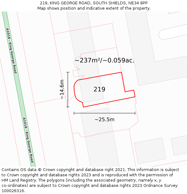 219, KING GEORGE ROAD, SOUTH SHIELDS, NE34 8PP: Plot and title map