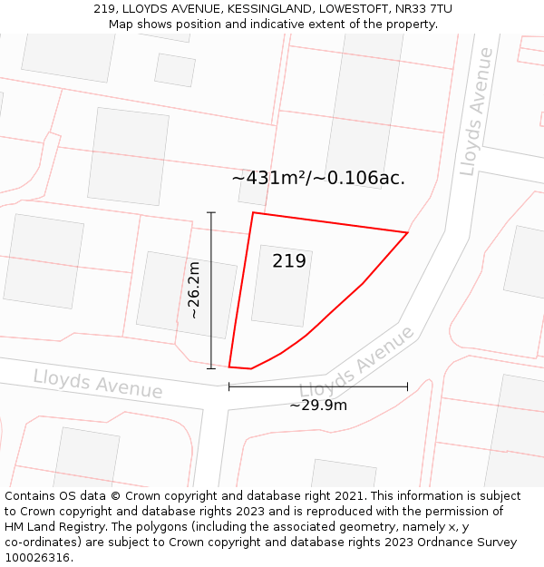 219, LLOYDS AVENUE, KESSINGLAND, LOWESTOFT, NR33 7TU: Plot and title map