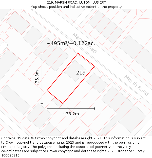 219, MARSH ROAD, LUTON, LU3 2RT: Plot and title map