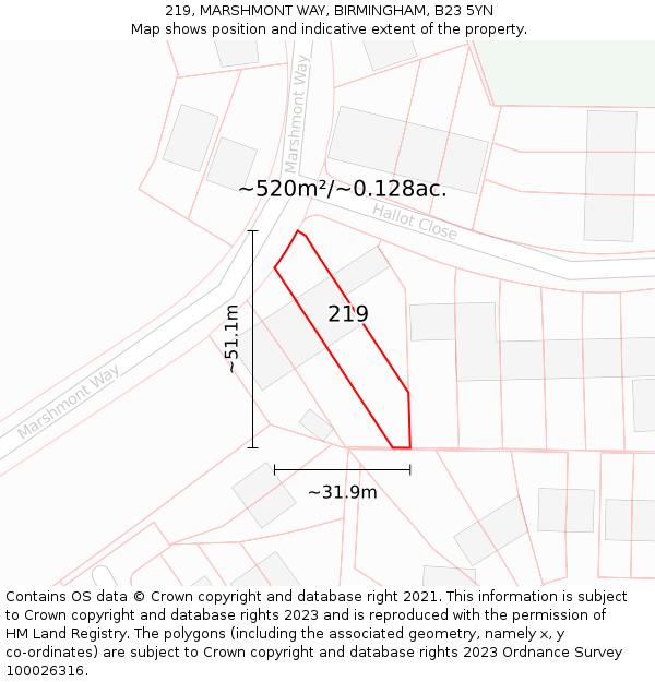 219, MARSHMONT WAY, BIRMINGHAM, B23 5YN: Plot and title map