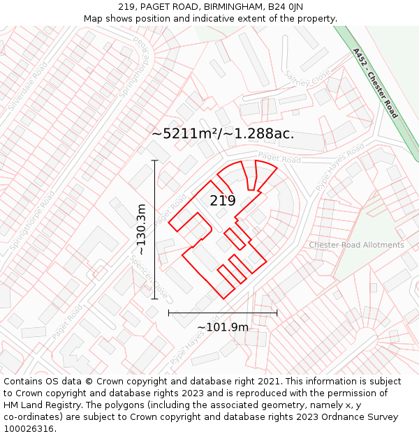 219, PAGET ROAD, BIRMINGHAM, B24 0JN: Plot and title map