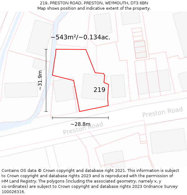 219, PRESTON ROAD, PRESTON, WEYMOUTH, DT3 6BN: Plot and title map