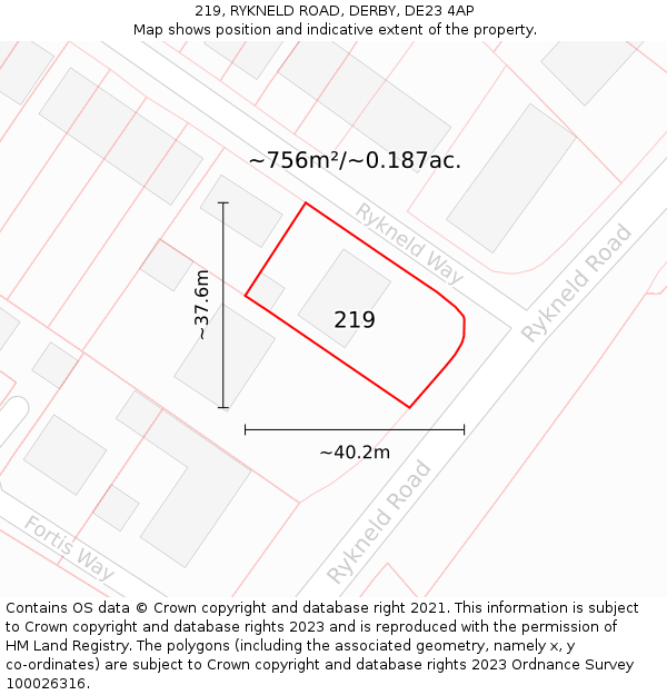 219, RYKNELD ROAD, DERBY, DE23 4AP: Plot and title map