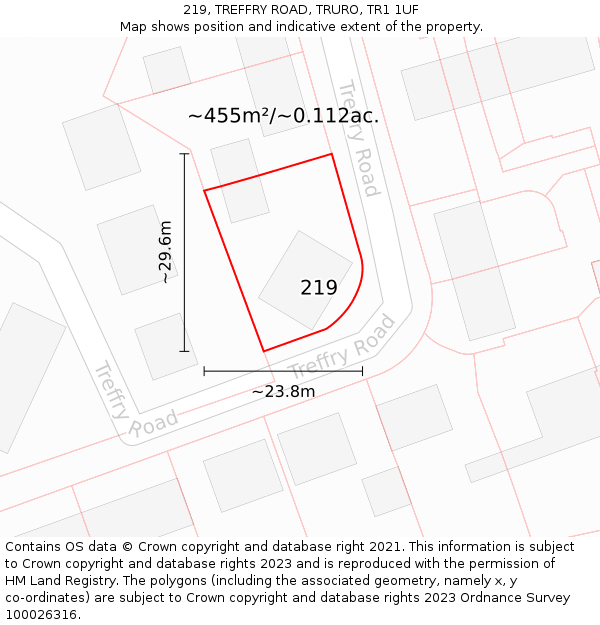 219, TREFFRY ROAD, TRURO, TR1 1UF: Plot and title map