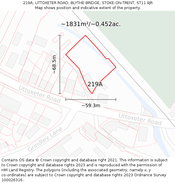219A, UTTOXETER ROAD, BLYTHE BRIDGE, STOKE-ON-TRENT, ST11 9JR: Plot and title map