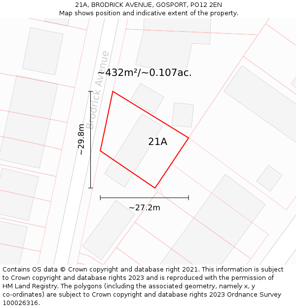 21A, BRODRICK AVENUE, GOSPORT, PO12 2EN: Plot and title map