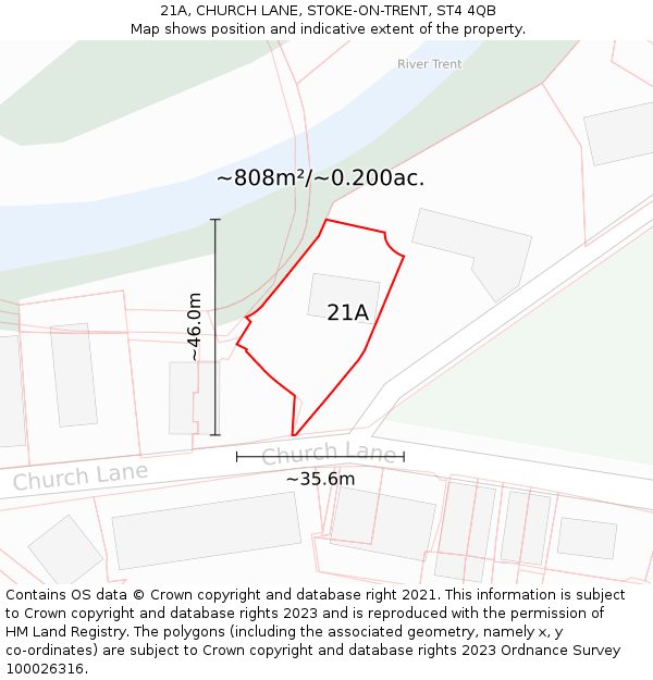 21A, CHURCH LANE, STOKE-ON-TRENT, ST4 4QB: Plot and title map