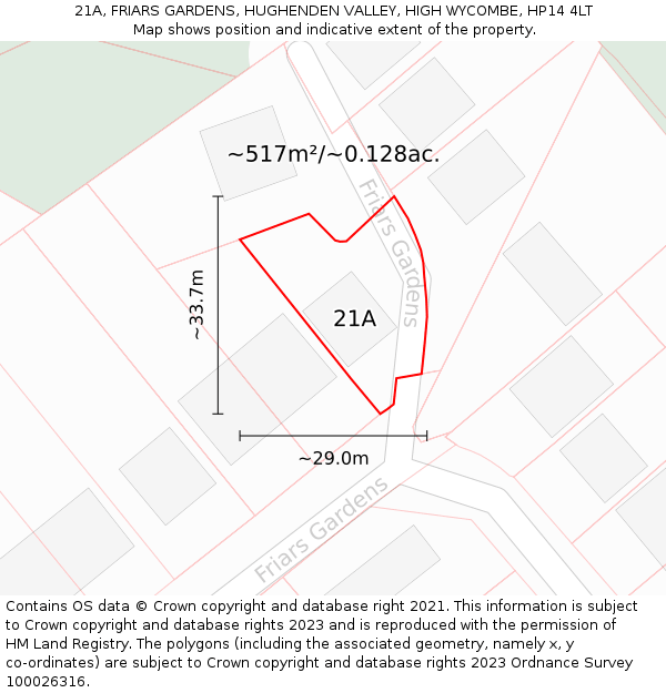 21A, FRIARS GARDENS, HUGHENDEN VALLEY, HIGH WYCOMBE, HP14 4LT: Plot and title map