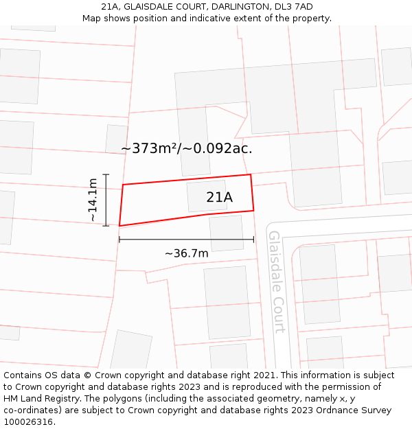 21A, GLAISDALE COURT, DARLINGTON, DL3 7AD: Plot and title map