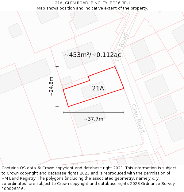 21A, GLEN ROAD, BINGLEY, BD16 3EU: Plot and title map