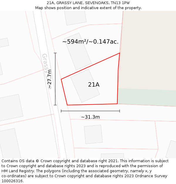 21A, GRASSY LANE, SEVENOAKS, TN13 1PW: Plot and title map